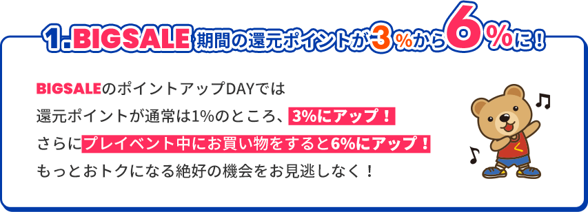 1.BIGSALE期間の還元ポイントが3％から6％に