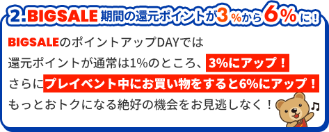 2.BIGSALE期間の還元ポイントが3％から6％に
