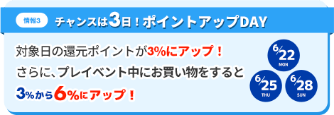 情報3、チャンスは3日！ポイントアップDAY