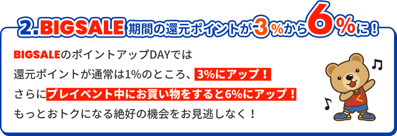 2.BIGSALE期間の還元ポイントが3％から6％に