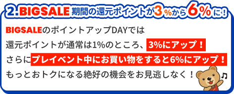 2.BIGSALE期間の還元ポイントが3％から6％に