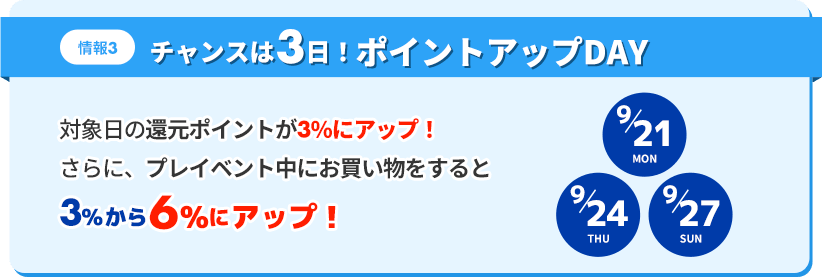 情報3、チャンスは3日！ポイントアップDAY